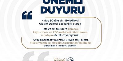 HATAY TAKSİLERİNDE DİJİTAL DÖNÜŞÜM BAŞLIYOR
